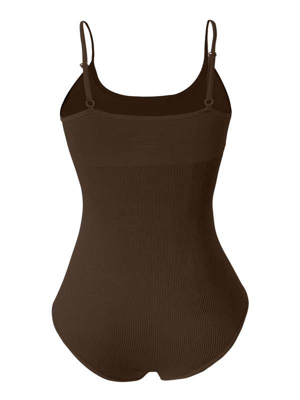 Women's Solid Adjustable Strap Cami Sports Bodysuit, Casual Comfy Open Crotch Design Sleeveless Bodycon Tummy Control Bodysuit for Daily Wear, Ladies Sportswear for All Seasons